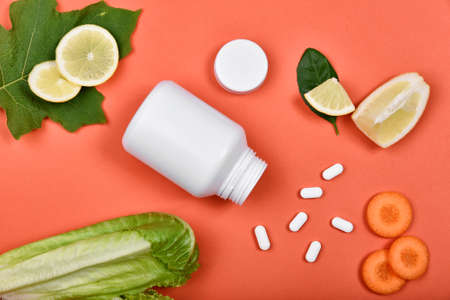 Vitamin nutrition pills, Natural medicine supplement from organic fresh fruit and vegetable, Healthy...