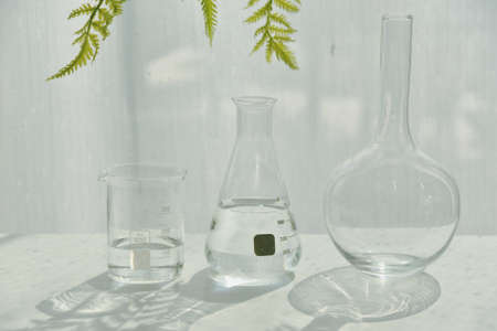 Natural drug research, Plant extraction in scientific laboratory glassware for cosmetic, Alternative...