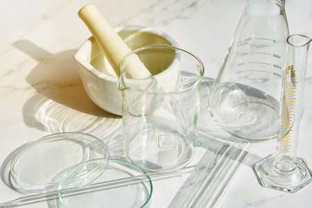 Group of scientific laboratory glassware, Science research and development concept for bio medicine...