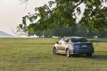 BANGKOK, THAILAND â ARPRIL, 15 2022: The New Toyota Corolla Altis 1.8, Hybrid Synergy Drive (HSD) Environment friendly Model year 2019.のeditorial素材
