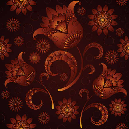 Seamless brown background from graceful tulips and chamomiles in vector. The abstract background is suitable for textiles, fabrics, wallpapers, wrapping paper and other printing purposes.のイラスト素材