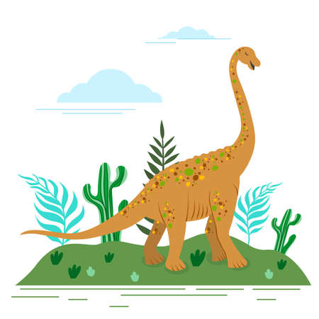 Vector illustration of a funny cartoon dinosaur on a white background. Brachiosaurus picture.のイラスト素材