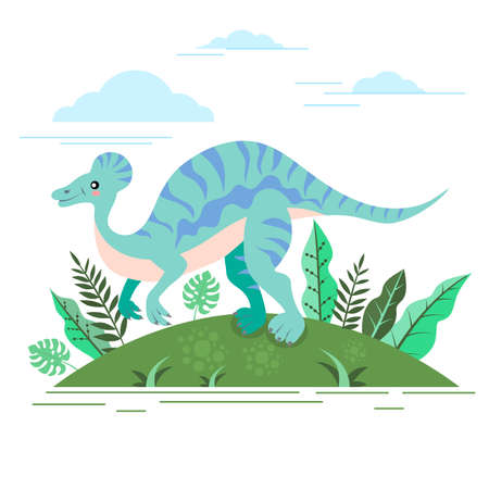 Dinosaur corytosaurus vector illustration. Funny childish drawn dinosaur on a white background.のイラスト素材