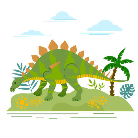 Illustration of cartoon stegosaurus on white background, vector illustrationのイラスト素材