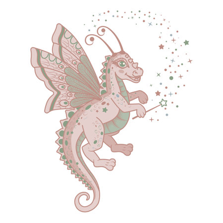 Cute cartoon dragon. magic fairy. Children's print for posters. animal mascot. vector illustrationのイラスト素材