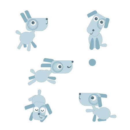 Cartoon puppy in various poses and actionsのイラスト素材