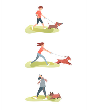 Dog walking setのイラスト素材