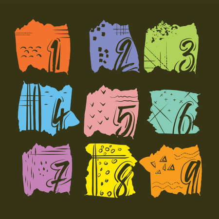 Numbers in sketch style and abstract backgroundsのイラスト素材