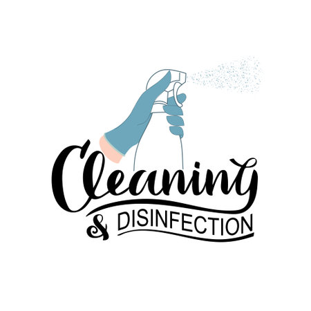 A gloved hand sprays disinfectantのイラスト素材