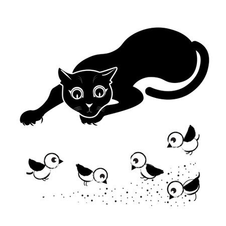 Cat tracks down birdsのイラスト素材