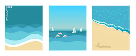 A set of posters with a seascape backgroundのイラスト素材