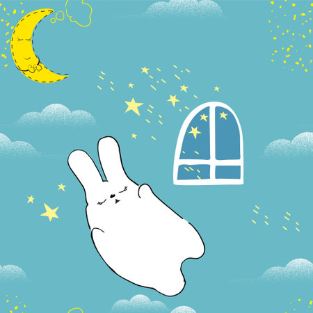 Seamless pattern cute sleeping baby Bunnyの写真素材