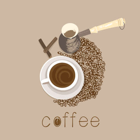 A cup of natural coffee and coffee beansのイラスト素材