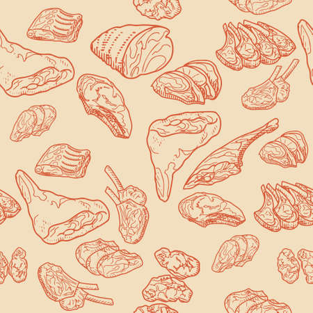 Seamless pattern of meat productsのイラスト素材