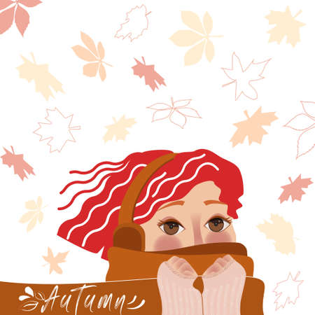 The girl is wrapped in a scarf in autumnのイラスト素材