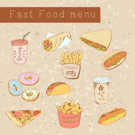 Set of fast foodのイラスト素材