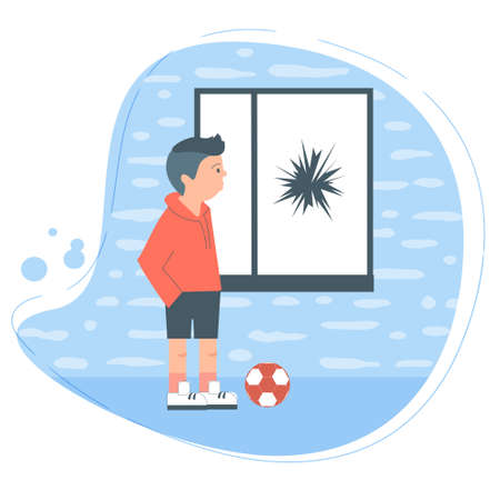 teen bully smashed window with ballのイラスト素材