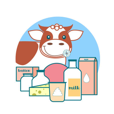 Icon of cow and dairy farm productsのイラスト素材