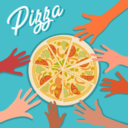 People sharing pizzaのイラスト素材