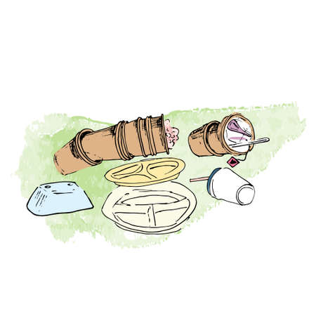 Garbage on the grassのイラスト素材