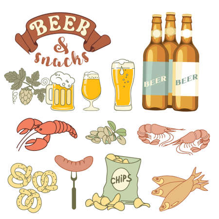 Beer and snacks illustrationのイラスト素材