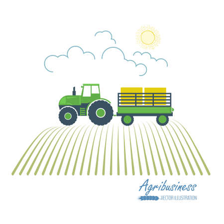 Tractor in the fieldのイラスト素材