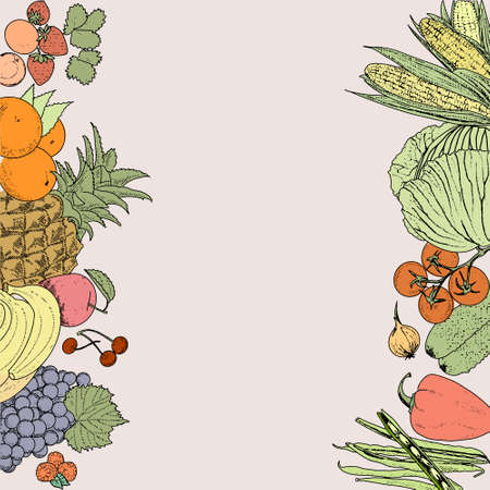 Vegetables, fruits and berriesのイラスト素材