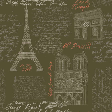 Paris, seamless pattern in vintage styleのイラスト素材