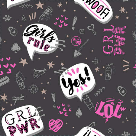 Seamless pattern with quotes Girl Powerのイラスト素材