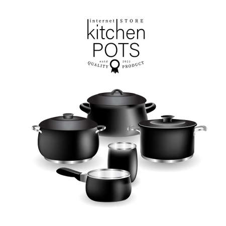 A set of realistic kitchen potsのイラスト素材