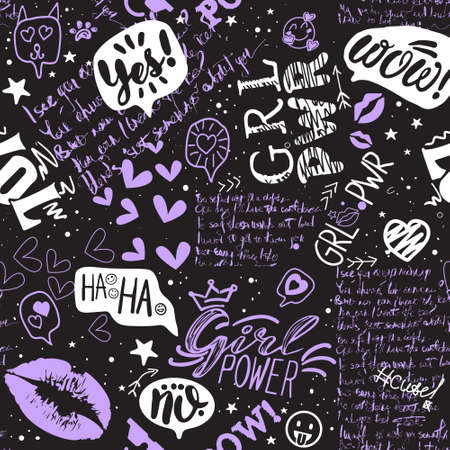 Seamless pattern with quotes Girl Powerのイラスト素材