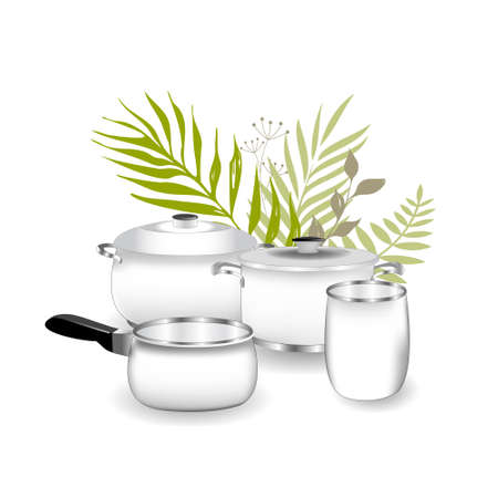 A set of realistic kitchen potsのイラスト素材