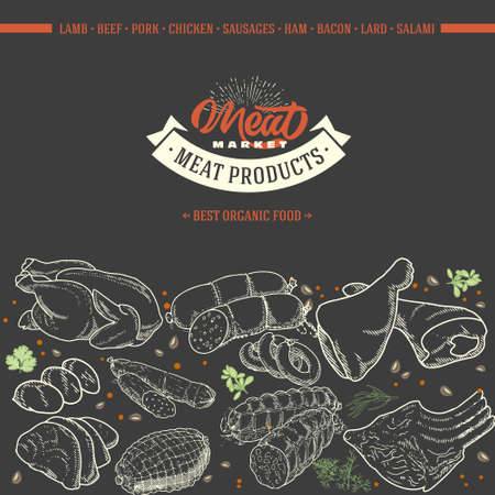 Meat products and sausagesのイラスト素材