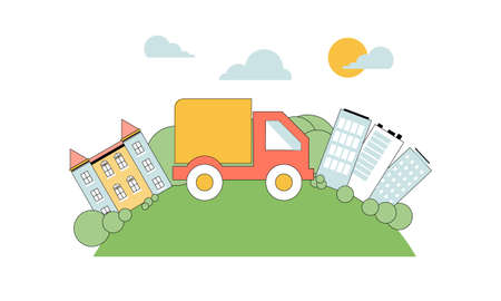 A truck is driving through the cityのイラスト素材
