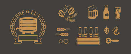 A set of beer and snack iconsのイラスト素材