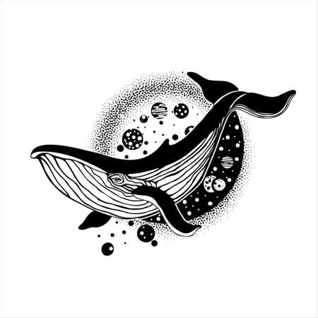 A fantastic whale floating in spaceのイラスト素材