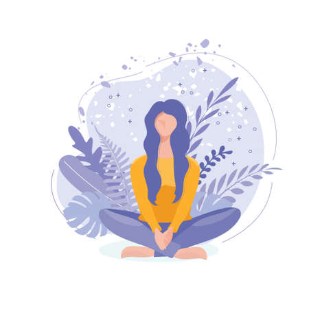 A young woman relaxes, does yoga.のイラスト素材