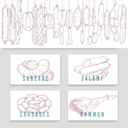 Meat products and sausages set of bannersのイラスト素材