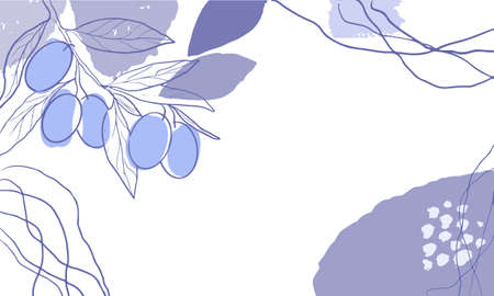 Abstract purple background in a trendy very peri palette. Minimalist leaves and plants banner with space for textのイラスト素材