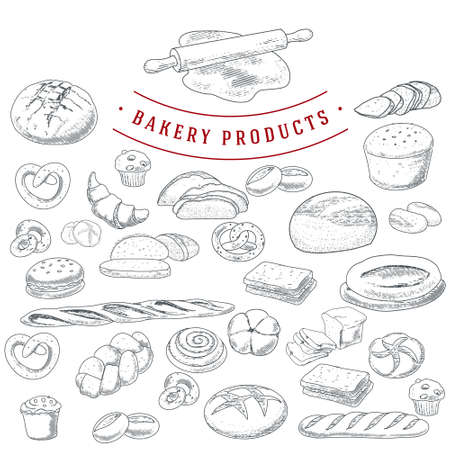 A set of grunge illustrations of bread.のイラスト素材