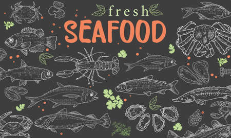 The cover template of the booklet of fish products and seafood.のイラスト素材