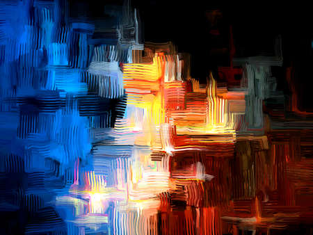 Abstract lighted crystals. Colorful ice cubes randomly flying on the dark background. Festive night lights. Night party background illustrationの写真素材