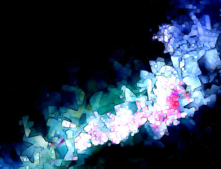Abstract lighted crystals. Colorful ice cubes randomly flying on the dark background. Festive night...