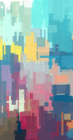 Vertical banner with chaotic rectangles, digital abstract painting. Beautiful random colors background artwork. Painting in cold colors scheme with an accentsの写真素材