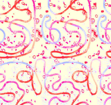Seamless pattern with hand drawn curved lines. Beige textured paper. Abstract artistic backgroundの写真素材