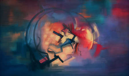 Colorful abstract oil painting. Surreal landscape artwork in contemporary style. Modern art.の写真素材