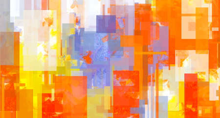 Easy artwork on canvas with digital rectangles. Yellow, orange and red abstract painting background,...