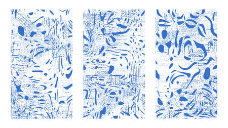 Abstract background set. Dynamical blue rippled surface, illusion, curvature. Liquid paint on...