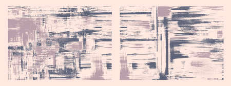 Vector texture, irregular strokes on canvas. Oil, acrylic set of two paintings. Abstract grungy backgrounds, light hand drawn monochrome patternのイラスト素材