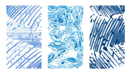 Doodle backgrounds. Christmas snowy windows. Hand drawn vector illustration. Blue messy particles,...